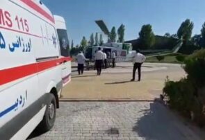انتقال مصدومان حادثه مخزن فاضلاب پارس آباد با اورژانس هوایی به اردبیل